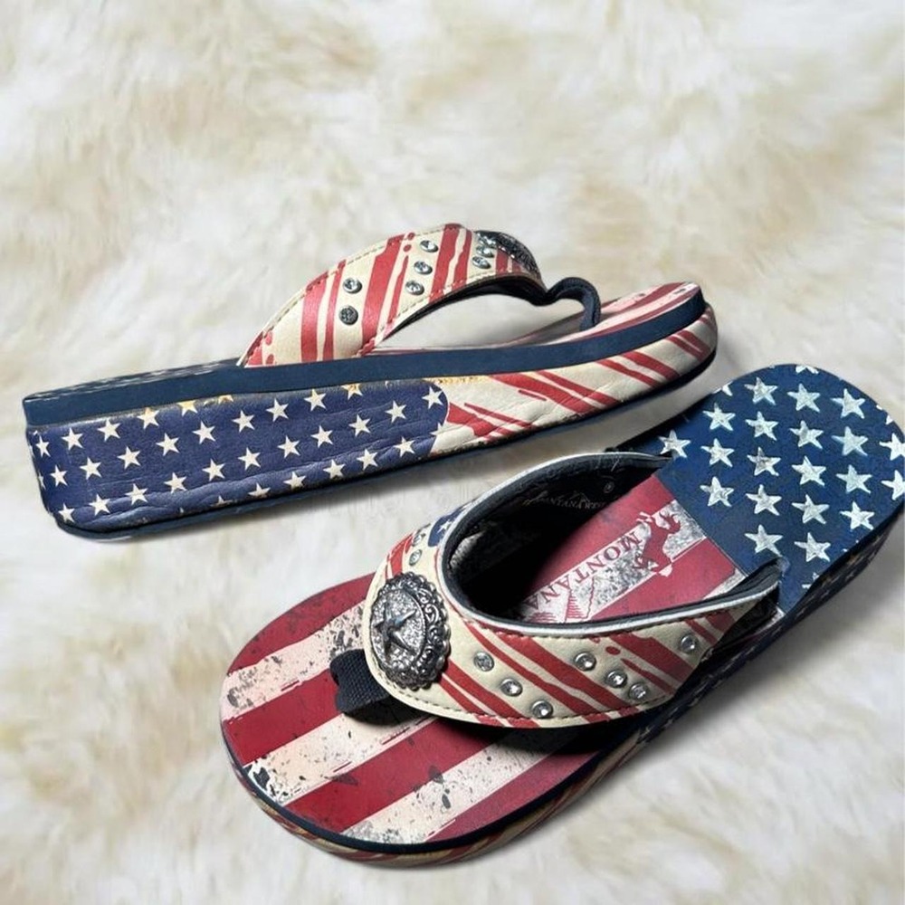 Montana West Vintage Americana Flag Platform Sandals Womens 8 Red White Blue Y2K